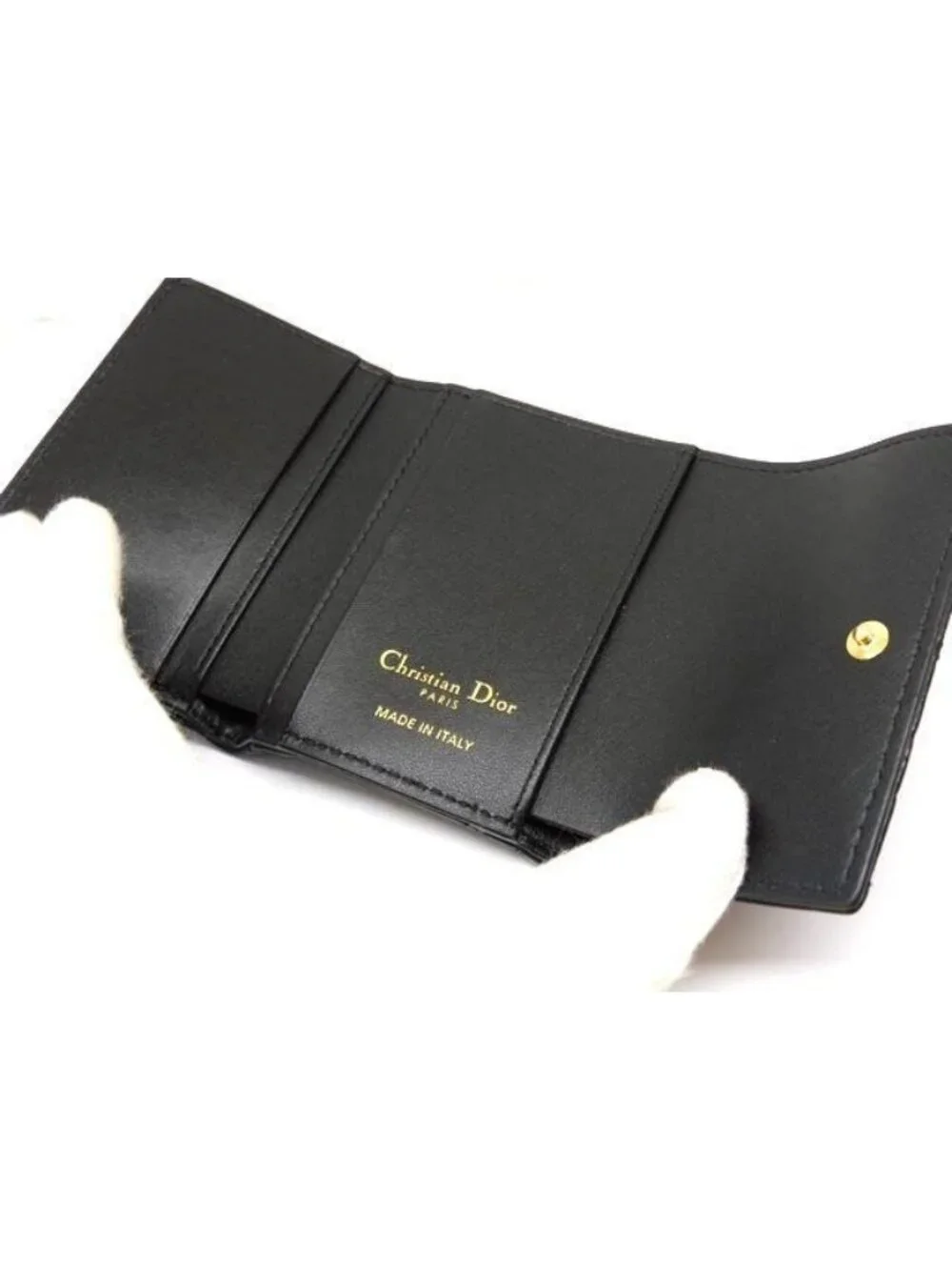 Dior Caro Hibiscus Wallet Compact Mini Black Leather - Picture 4 of 5